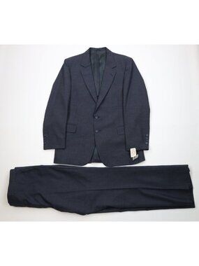 Deadstock Vintage 80s 90s Mens 44R 2 Piece Suit Wedding Blue Wide Leg 36x33 USA